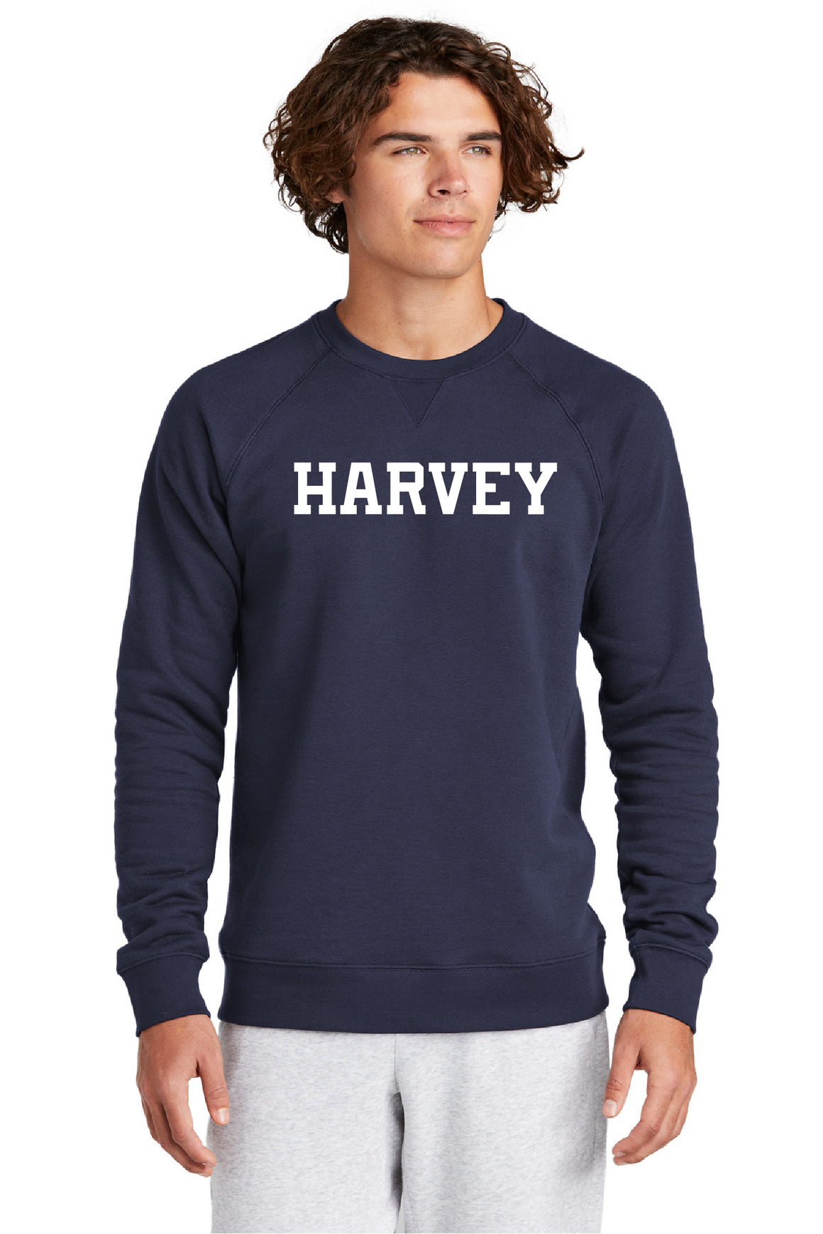 Harvey School Vintage Style Notch Collar Crewneck Sweatshirt - Straight Logo